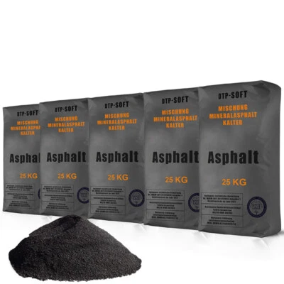 DTPSOFT 5 x 25kg Kaltasphalt 0-8 mm Reparaturasphalt Asphalt Kaltmischgut 125kg TOP 125