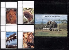 ST THOMAS & PRINCE 1996, WILD ANIMALS, AFRICAN FAUNA, Sc 1237-1240,1241, MNH