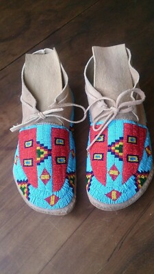 #ad Old American Sioux Style Suede Leather Handmade Beaded Moccasins MCN111 $297.50