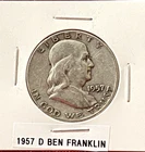 1957 D Franklin Silver Half Dollar VG 90% Silver 50c Very Good (003)