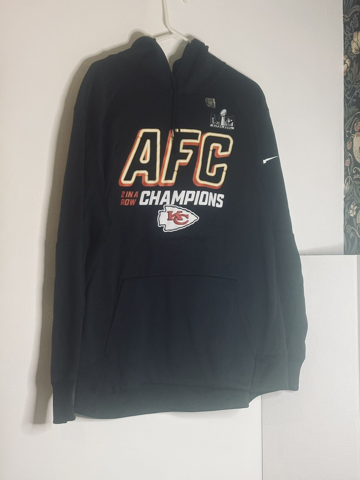 Felpa con cappuccio uomo Kansas City Chiefs AFC Champs 2 in una fila Nike Dri Fit XXL NUOVA