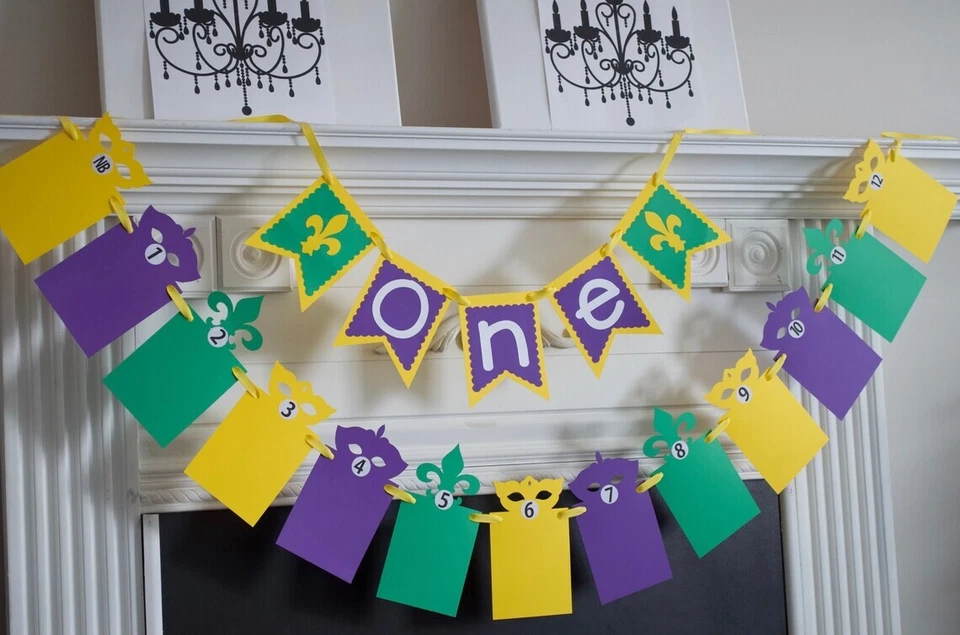 狂欢节 1 岁生日快乐横幅狂欢节派对装饰 — 第 3/4 张图片