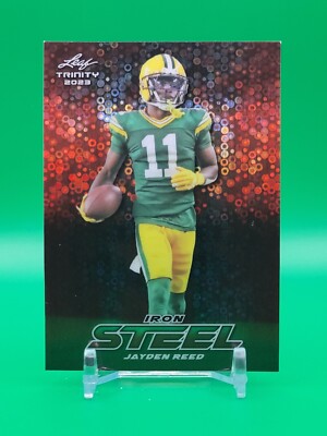 Jayden Reed #S-46 2023 Leaf Trinity Iron RED DISCO #'d 1/2 Packers
