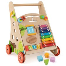 Wooden Baby Walker Baby Push Walker w/ Handle Storage  Wheels Walker Toy