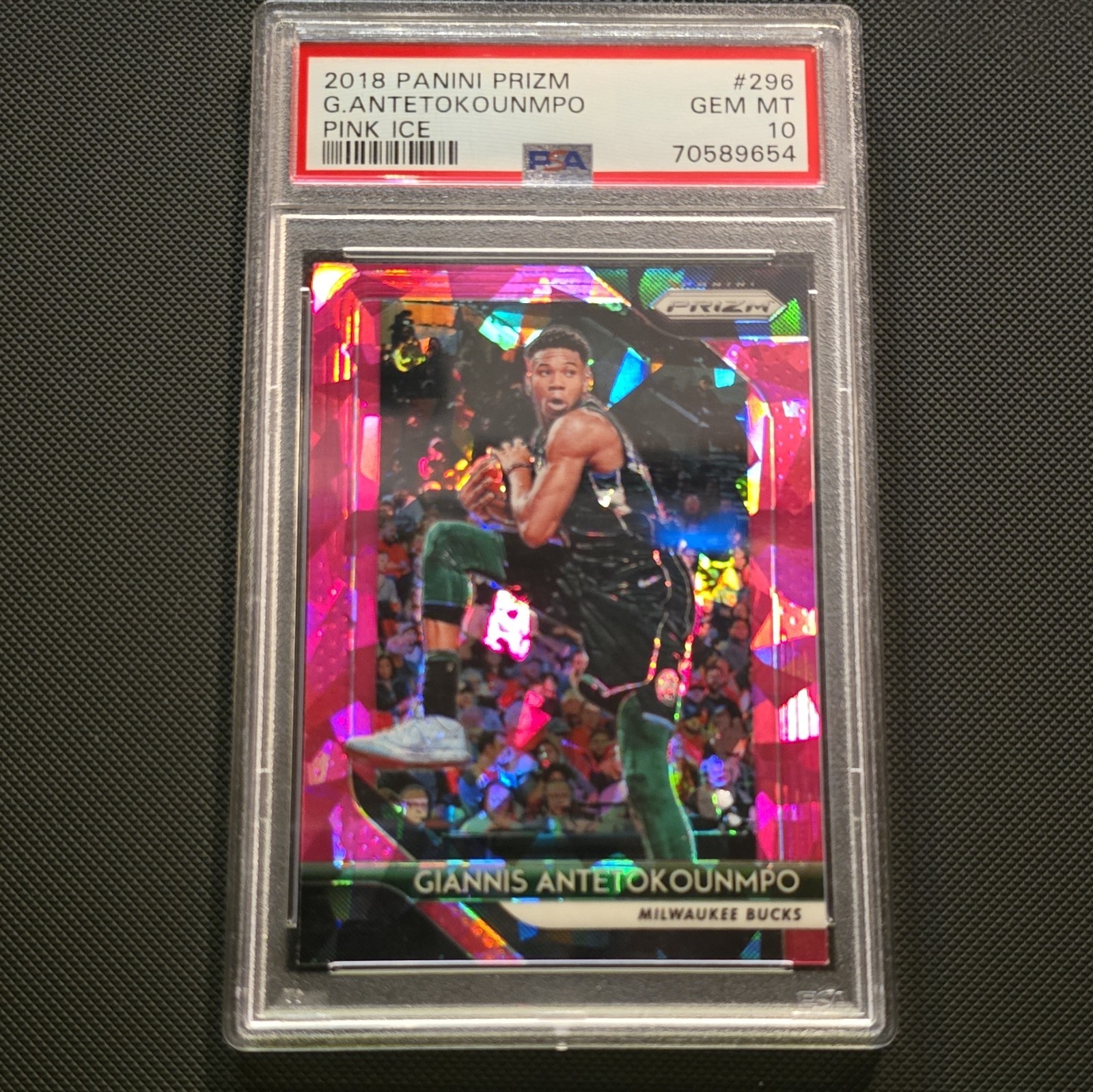 2018 Panini Prizm Giannis Antetokounmpo Pink Ice #296 Bucks PSA 10