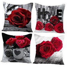 Red Rose Flowers Throw Pillow Cases Cushion 18" x 18" Pack of 4 Flower B