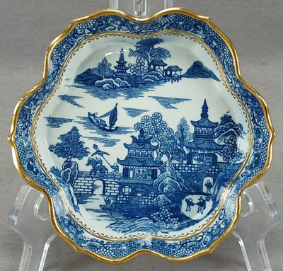 Caughley Temple Pattern Blue & Gold Porcelain Teapot Stand C.1775-1790