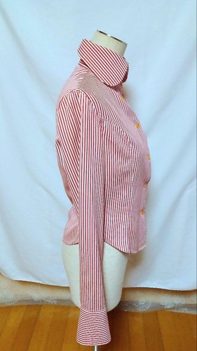 Camisa Vivienne Westwood Años 90 Rayas Rojas Cuello Alto De Colección M 10 Retro Reino Unido - Imagen 7 de 11