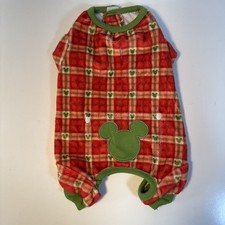 Disney Mickey Mouse Dog Pajamas Small Apparel Plaid Pajamas Ears Red Green