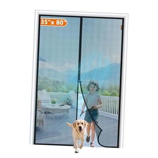 Magnetic Screen Door 37x81 Fits 35x80 Inch Door Black Mesh
