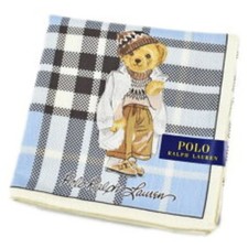 Polo Ralph Lauren Bear Handkerchief Cotton Blue Plaid Made in Japan New