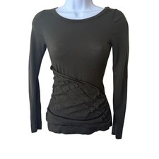 Ann Taylor Petite 100 Merino Wool Brown Long Sleeve Ruched Detail Sweater XXSP
