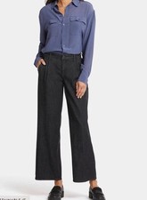 NEW NYDJ Teresa Trouser Jeans Wide Leg Zip Fly Mid Rise Dark Wash Bl Size 10