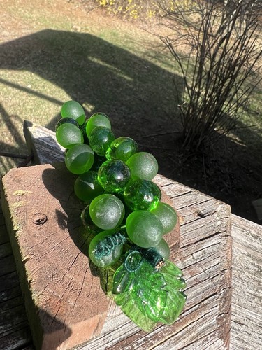 3 Vintage MCM Glass Blown Green Blue Pink (Fuchsia) Glass Grape Cluster Grapes - Picture 8 of 14