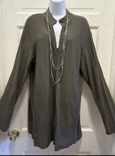 Eileen Fisher Women’s Gray Long Tunic Dual Zip Stretch Blazer Jacket Size Medium