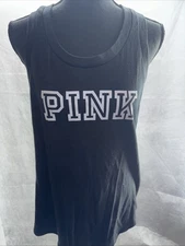 VS VICTORIAS SECRET PINK EVERYDAY RACERBACK TANK TOP BLACK BLUR CLASSIC LOGO