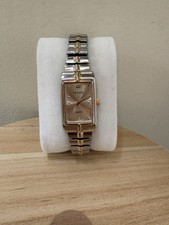 Vintage Decade Ladies Wrist Watch Silver Gold Tones Rectangle Stretch Quartz