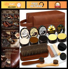 16-in-1 Shoe Care Kit - Leather Polish, Cleaning  Conditioning Set, 3 Brushes,