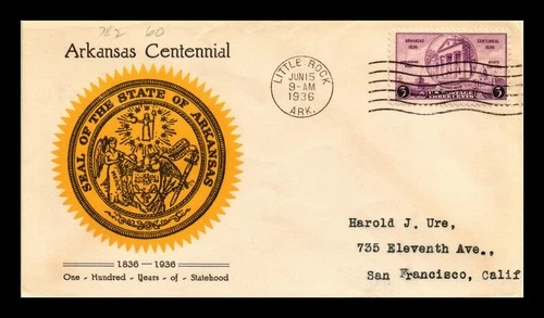DR JIM STAMPS US COVER ARKANSAS CENTENNIAL FIRST DAY ISSUE SCOTT 782