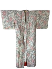 Vintage silk Women s Kimono, Flowers and Leaves