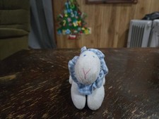 Vtg Eden White Terrycloth Lamb Baby Rattle Blue Gingham Ruffle Collar Plush