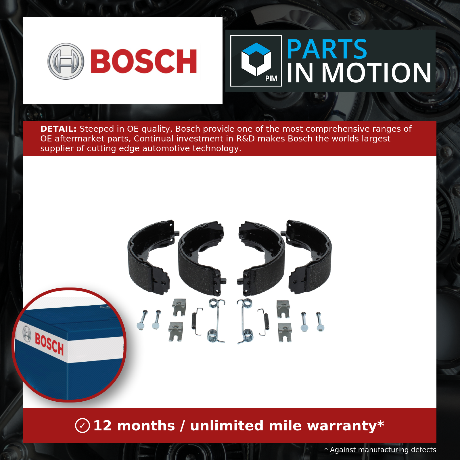 Handbrake Shoes Set fits PEUGEOT BOXER 3.0D 06 to 15 Parking Bosch 4241N5 New