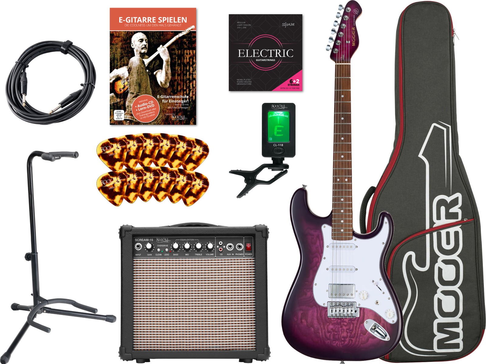Набор электрогитар Mooer MSC20 Pro для чернослива фиолетового цвета для стимуляции роста волос на рабочем столе 65090₽