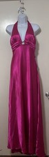 MORGAN & CO Cosmo pink long halter opened back dress, size L Junior Rhinestone