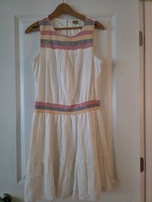 Western Boho Muslin Sleevless Dress True Craft Womens L Cream Embroidered Cotton