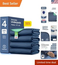 4-Pack Washable Waterproof Incontinence Bed Pads - 34"x36" Leakproof Protection