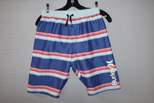 Hurley Youth Boy's Board Shorts Swim Striped Blue Green Size Large 10 - 13 Years