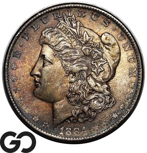 1884-O Morgan Silver Dollar Coin, Nice Toner, Smooth Cheek, Gem BU++