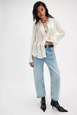 Free People FP One Mila Shirt Ivory Lace Buttondown Long Sleeve Top Small S NWD