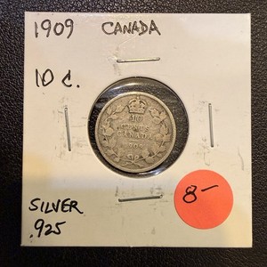 1909 - 10c - CANADA TEN CENTS - 92.5% Silver - 1.6 MILLION Mintage - T309