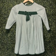 Vintage Green Gingham Smocked Dress With Velvet Bow Girls Size 6X USA