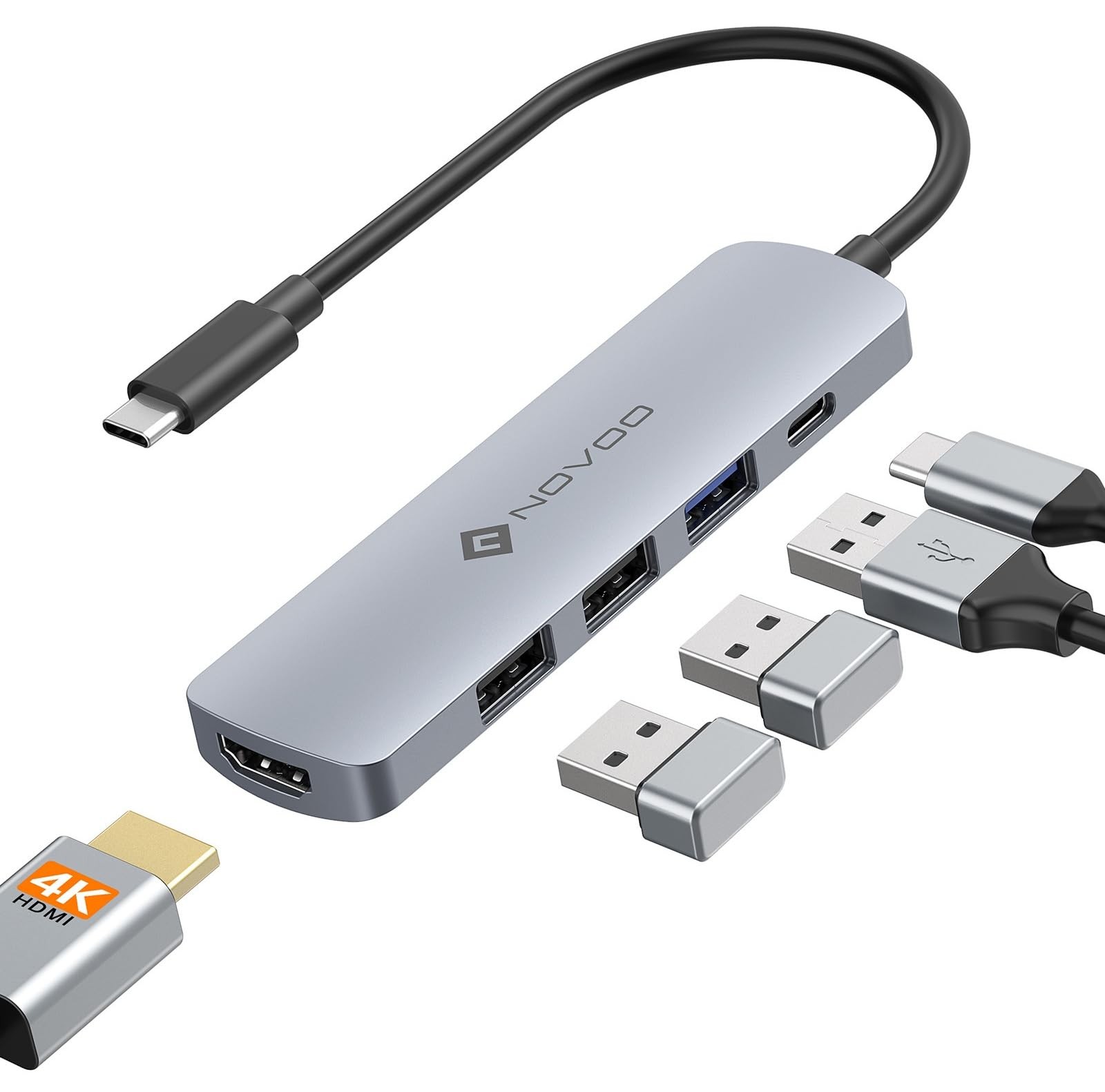USB C Hub with HDMI 4K 100W PD 3 USB Data Ports USB C 5Gbps Dock USB C Adapter