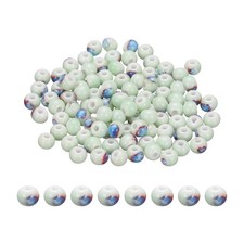 100Pcs 6mm Round Ceramic Porcelain Beads, Glaze Change Light Green