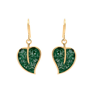 Authentic 925 Silver Gold Plated Earrings Green Mother of Pearl Leaf Design