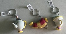 3 Disney Figural Keyrings Beauty & The Beast Series Mrs. Potts, Chip & Footstool