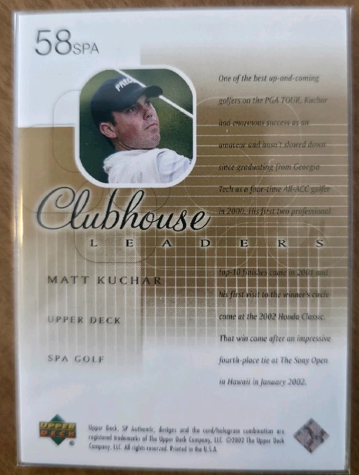 2002 SP Authentic Clubhouse Leaders Matt Kuchar #58SPA Limited 11/100 PGA Golf - Image 2 of 3