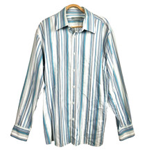 Camisa BROOKSFIELD Para Hombre Talla XXL Blanco/Verde azulado Rayas Manga Larga Cuello