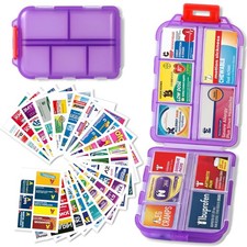Pill Organizer Mini Travel Case 7 Day Purple 161 Labels Daily Medication Storage
