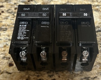LOT OF 2- Eaton Cutler Hammer BR250 Circuit Breakers. 50 Amp 2 Pole Type BR B250