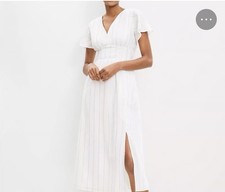 LOFT Shimmer Stripped Flutter Sleeve V-Neck Midi Dress Size XSP