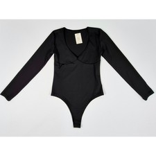 Black Sculpting Bodysuit Long Sleeve V Neck Fitted Women's Medium NWT