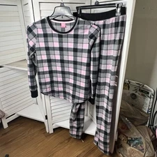 Jenni By Jennifer Moore Women's 2 Piece Pajama Set Pink Plaid Fleece Size Small