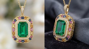 Authentic Italian Style Emerald Pendant Necklace 18k Gold Plated Engagement Necklace 16"