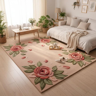 Hand-Tufted Rose Rug | Pastel Floral Bedroom Carpet | New Zealand Wool