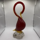Brid / Swan/ Duck Figurine - Hand Blown Glass Red Orange  10“ Tall - Murano-like