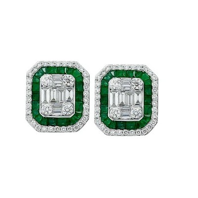 Halo Stud Earrings Square Bridal Gift 14K White Gold Finish Simulated Diamond